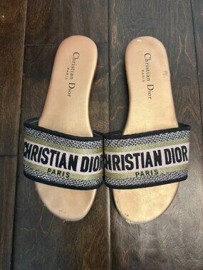 Christian Dior Dway Logo Slides Black Size 39 Made in Italy